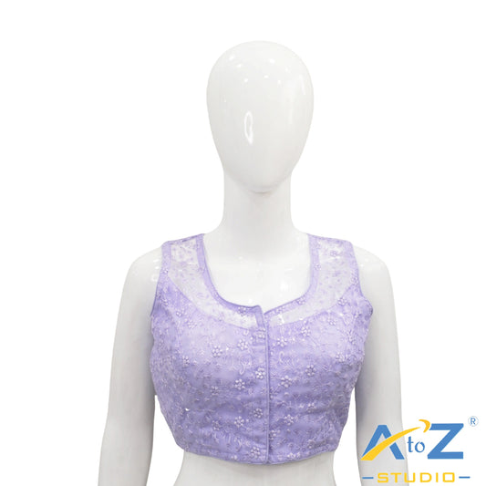 Light Lavender Net Embroidered Sleeveless Blouse