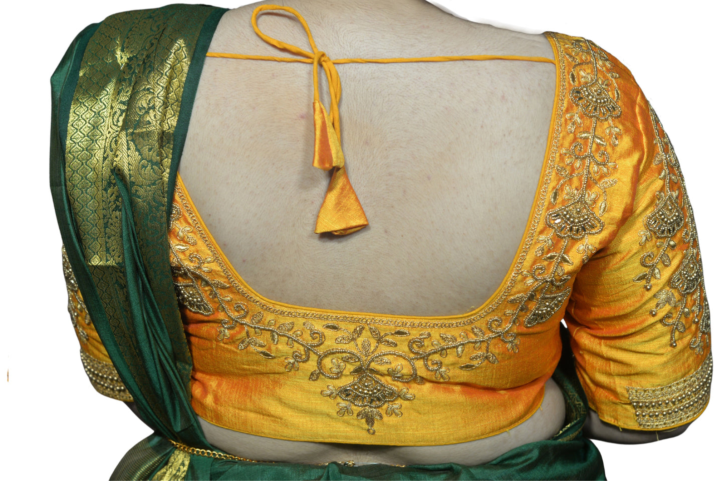 Yellow Blouse with Floral Motifs & Dual Embroidery