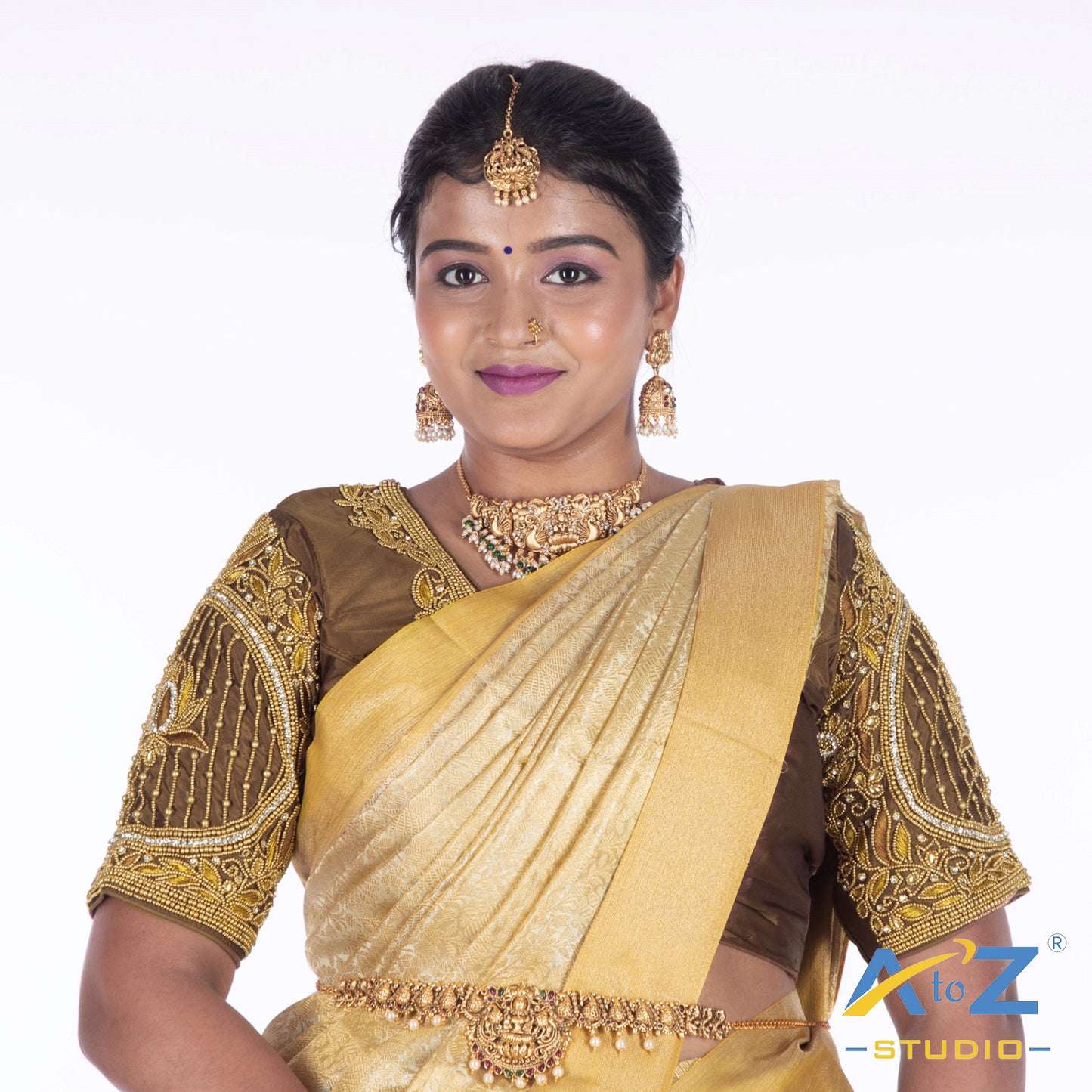 Coffee Silk Cloth Blouse with Lotus in circle Design