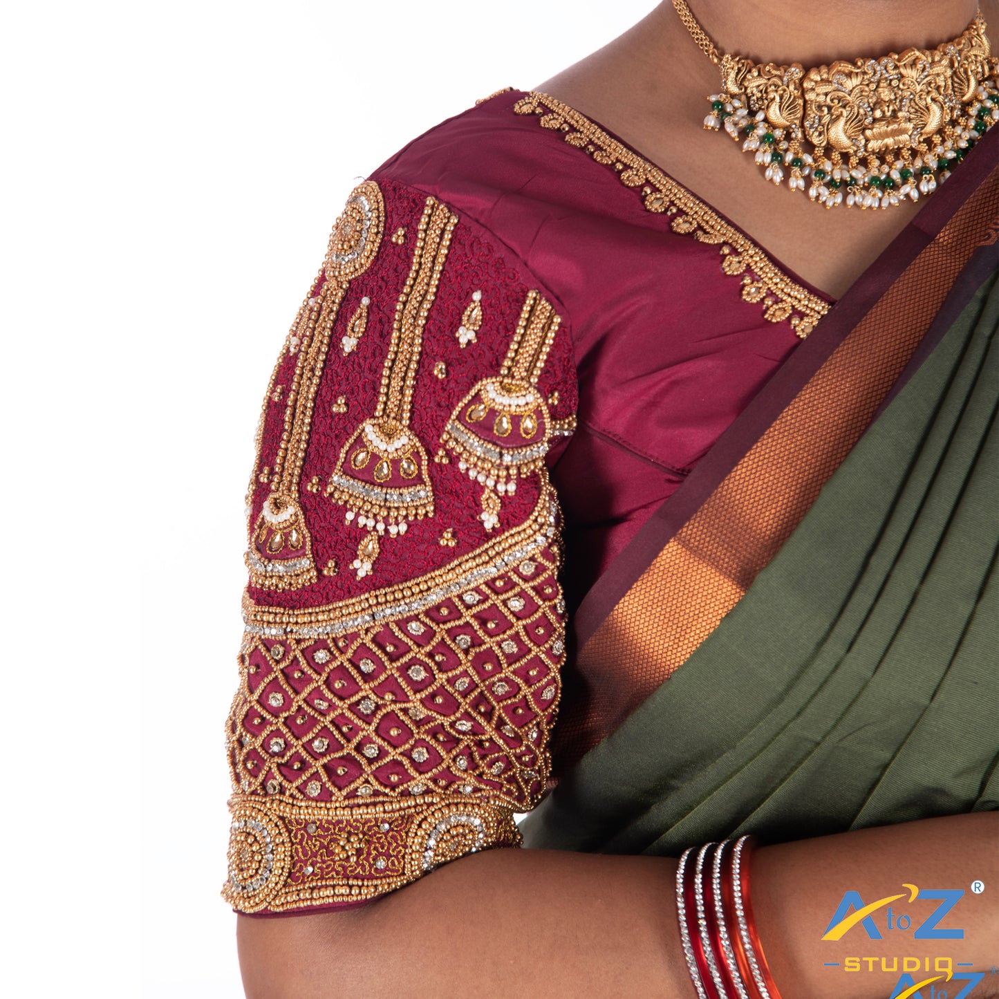 Wine Silk Cloth Blouse with Bell design Design
