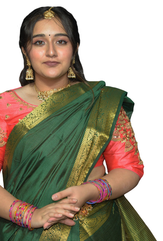 Floral Embroidered Rani Blouse with Aari & Machine Work