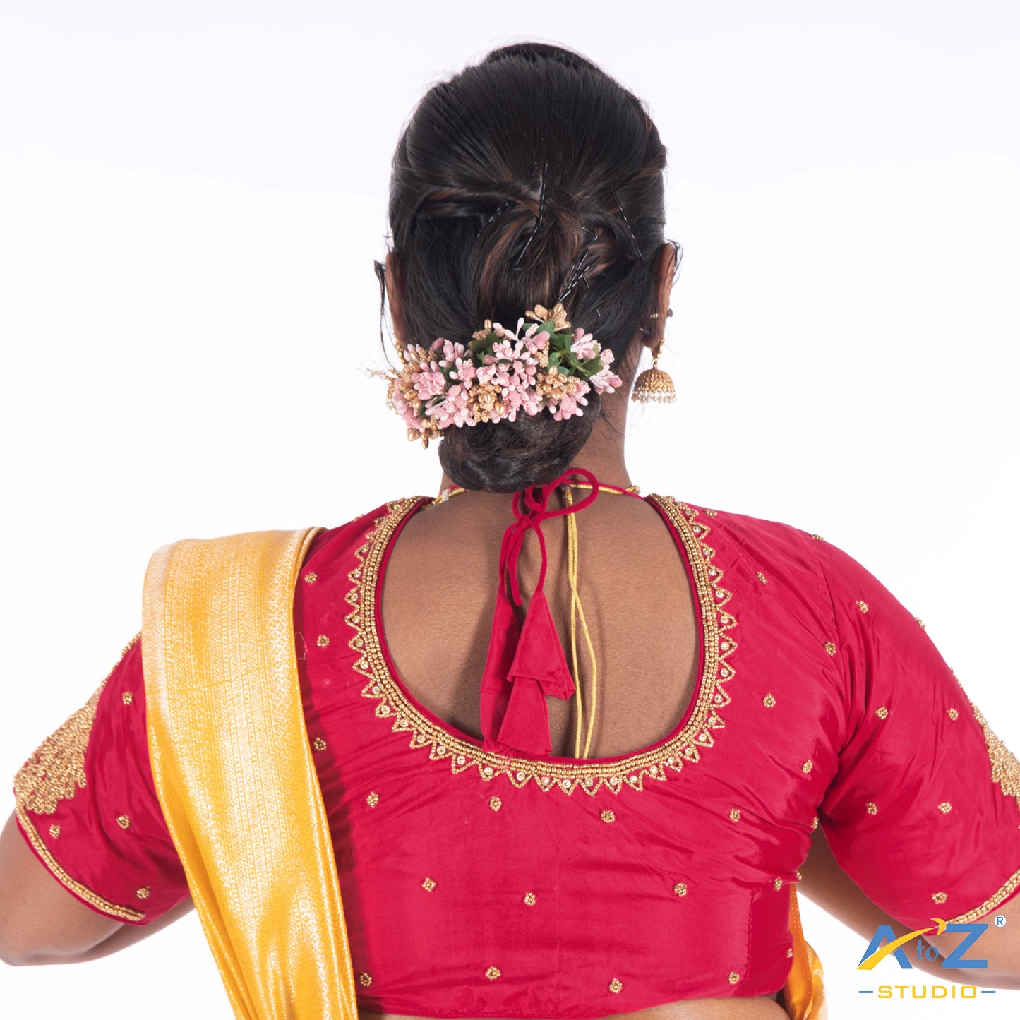 Punch Pink' Silk Cloth Blouse with chain 2 peacock Design