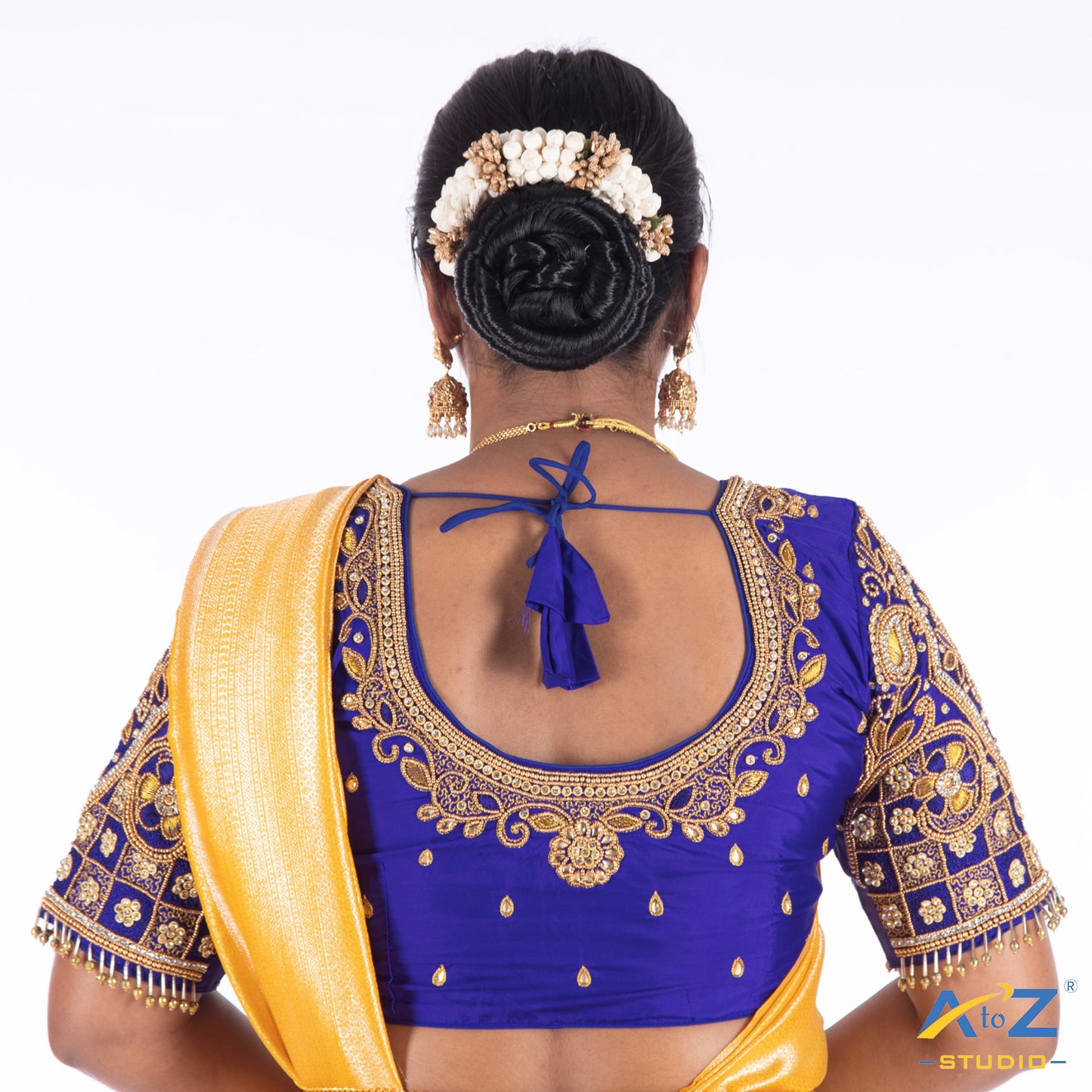 Royal Blue Silk Cloth Blouse with Kite with Flower Design