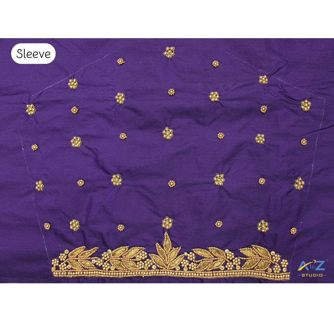 Blueberry Silk Blouse Piece With Aari Work