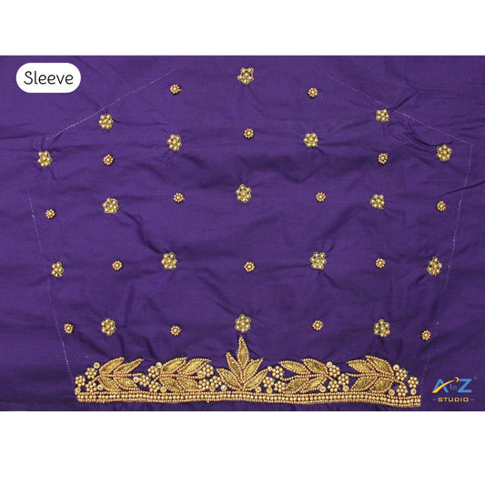 Blueberry Silk Blouse Piece With Aari Work