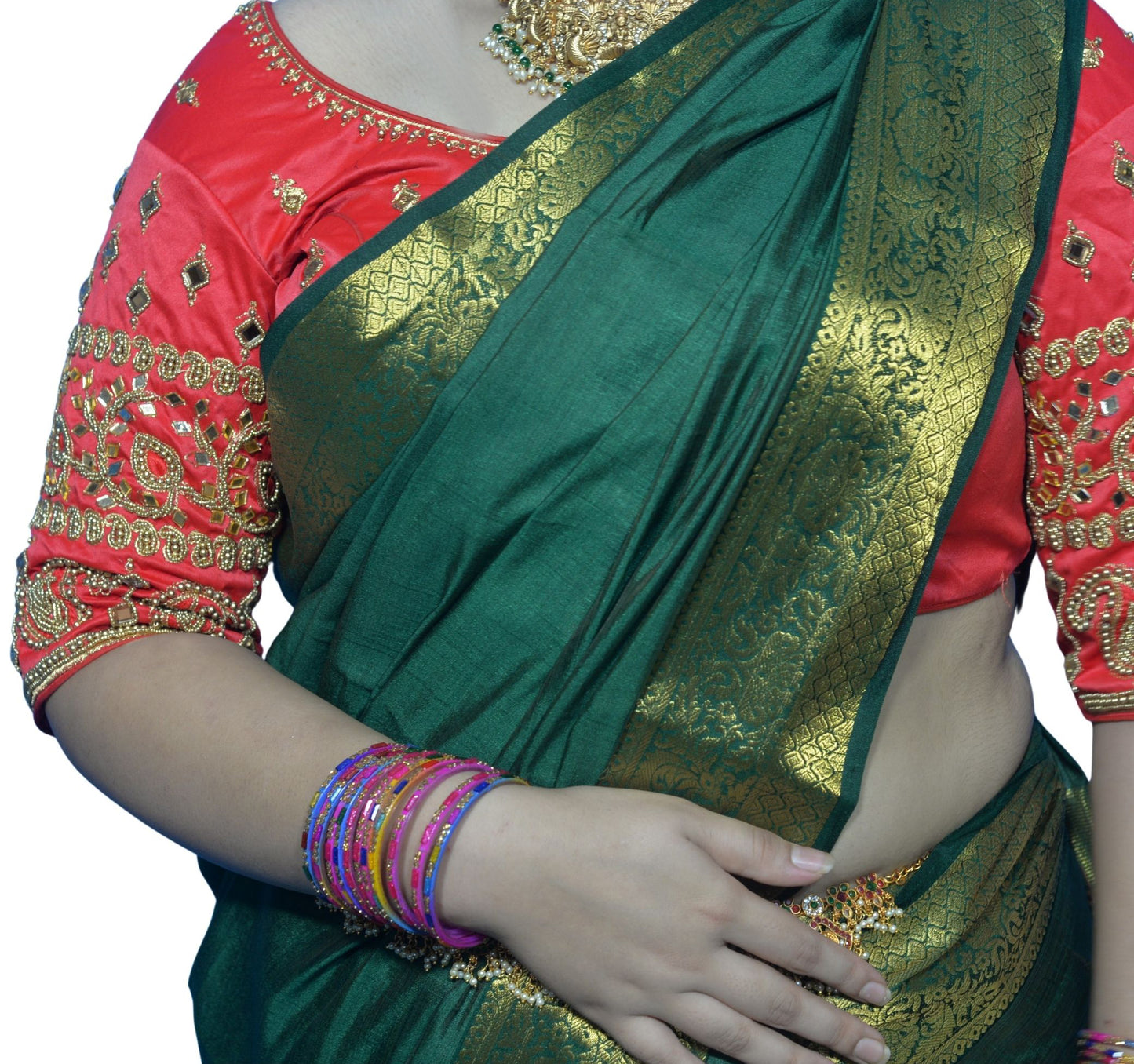 Red Blouse with Kite & Mango Motifs, Dual Embroidery