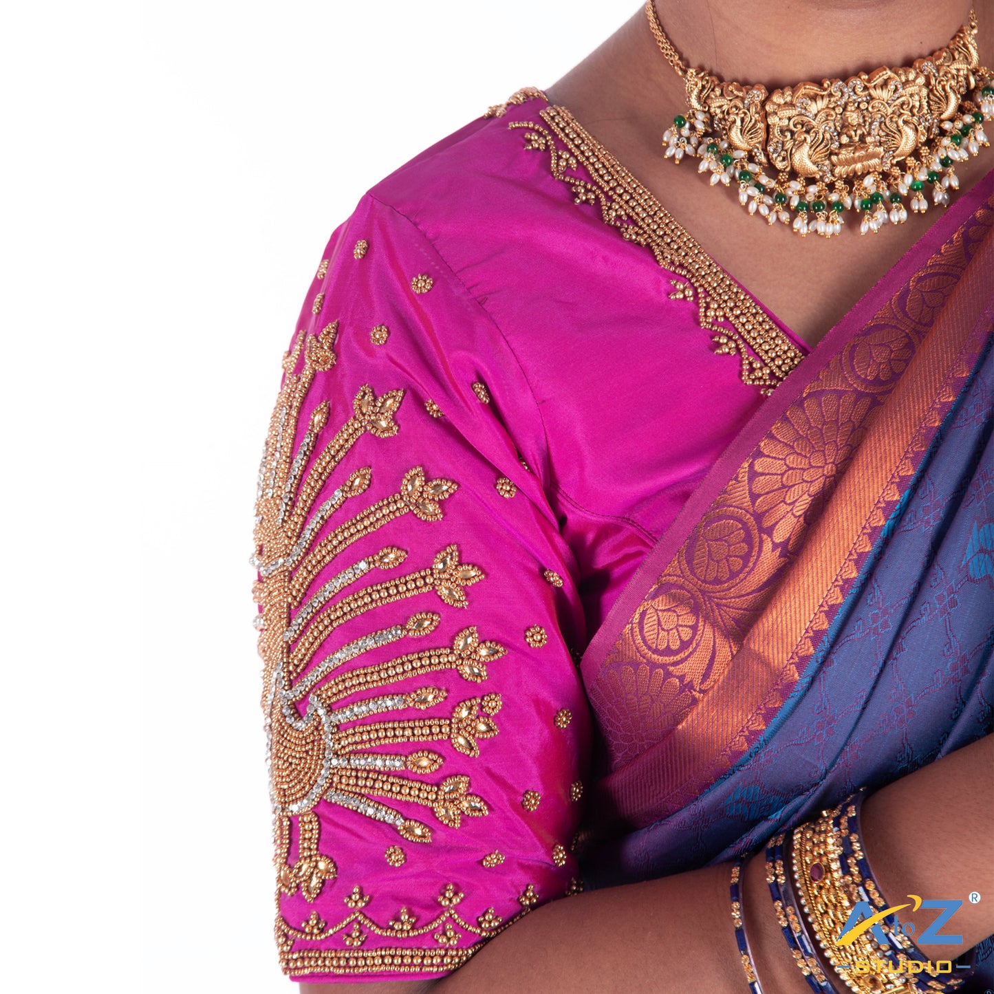 Bright Pink Silk Cloth Blouse with Proper full peacock Design