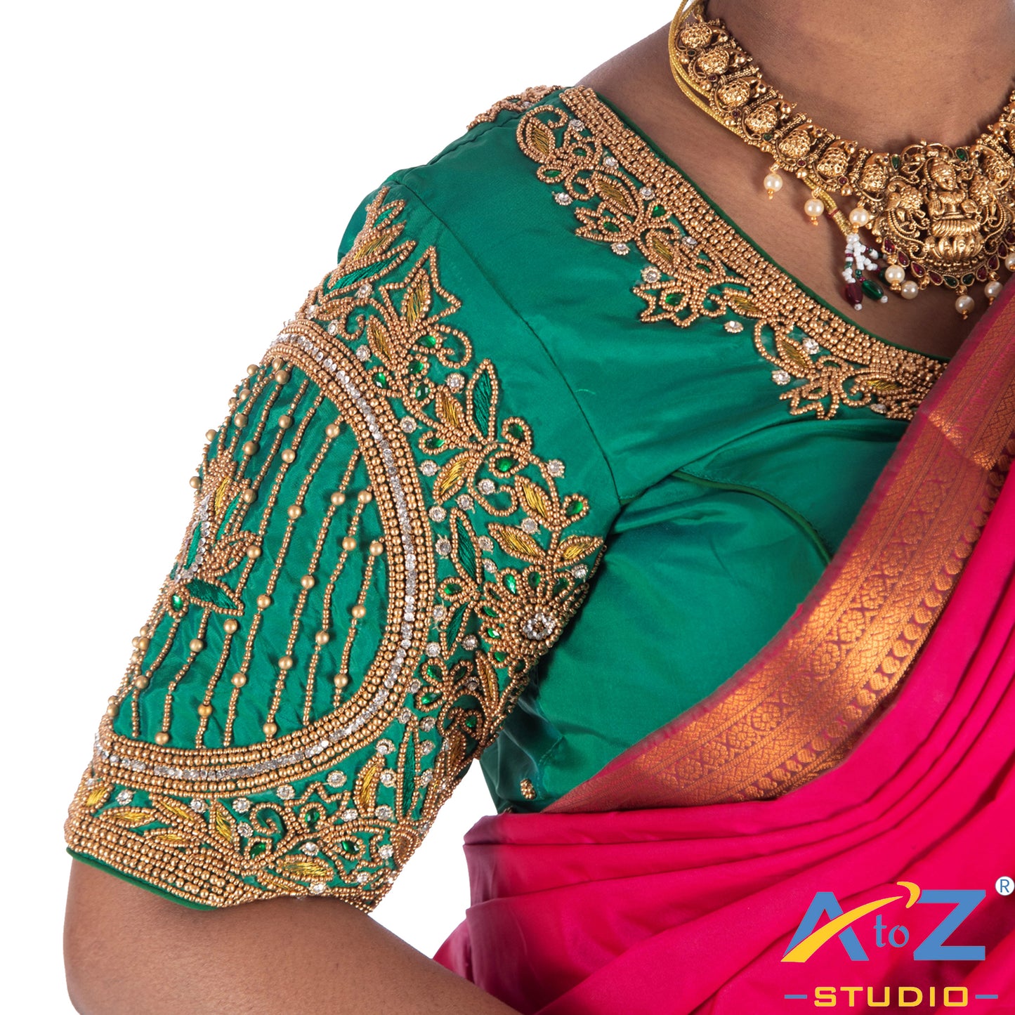Rama Green Silk Cloth Blouse with Lotus in circle Design