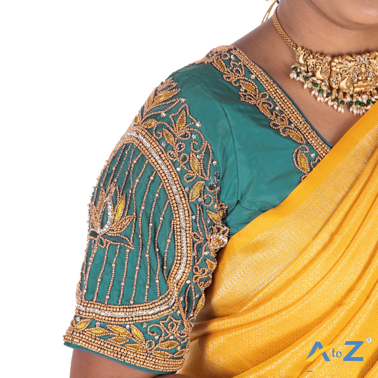 Rama Blue Silk Cloth Blouse with Lotus in circle Design