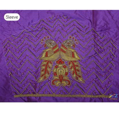 French Violet Silk Blouse Piece With Thread Work