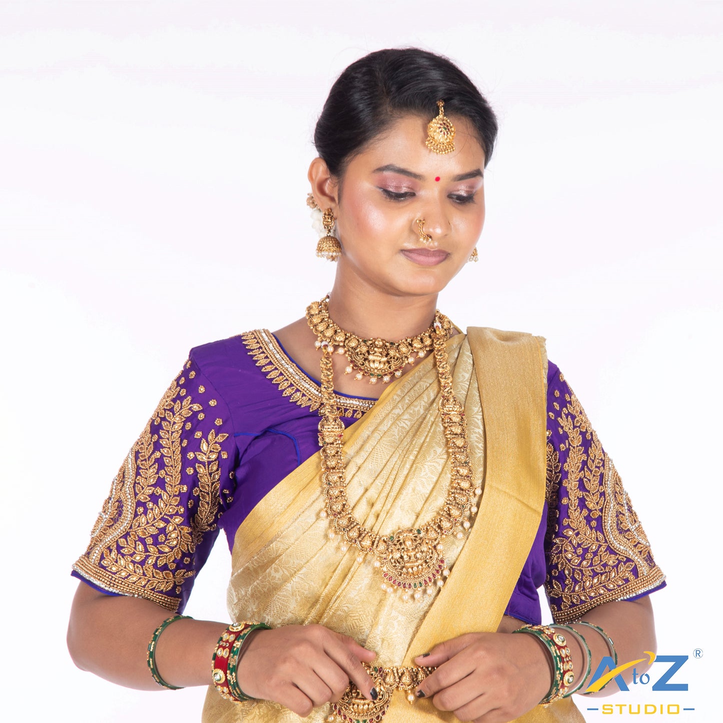 Purple Silk Cloth Blouse with Small leaf and chain work Design