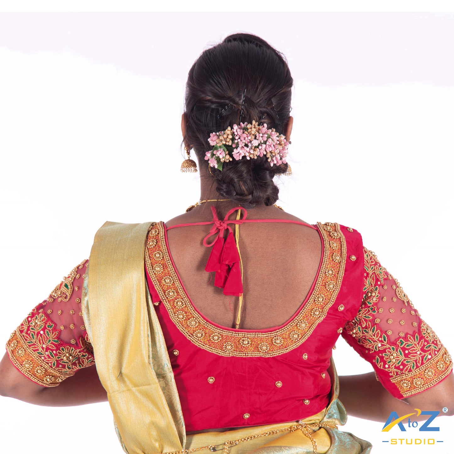 Punch Pink Silk Cloth Blouse with Pendent design Design