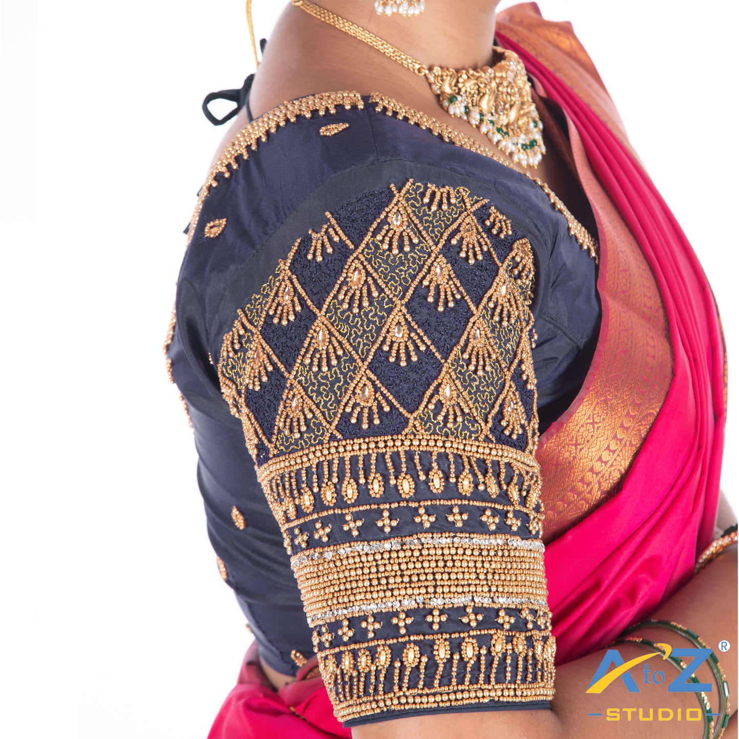 Navy Blue Silk Cloth Blouse with Kite Design