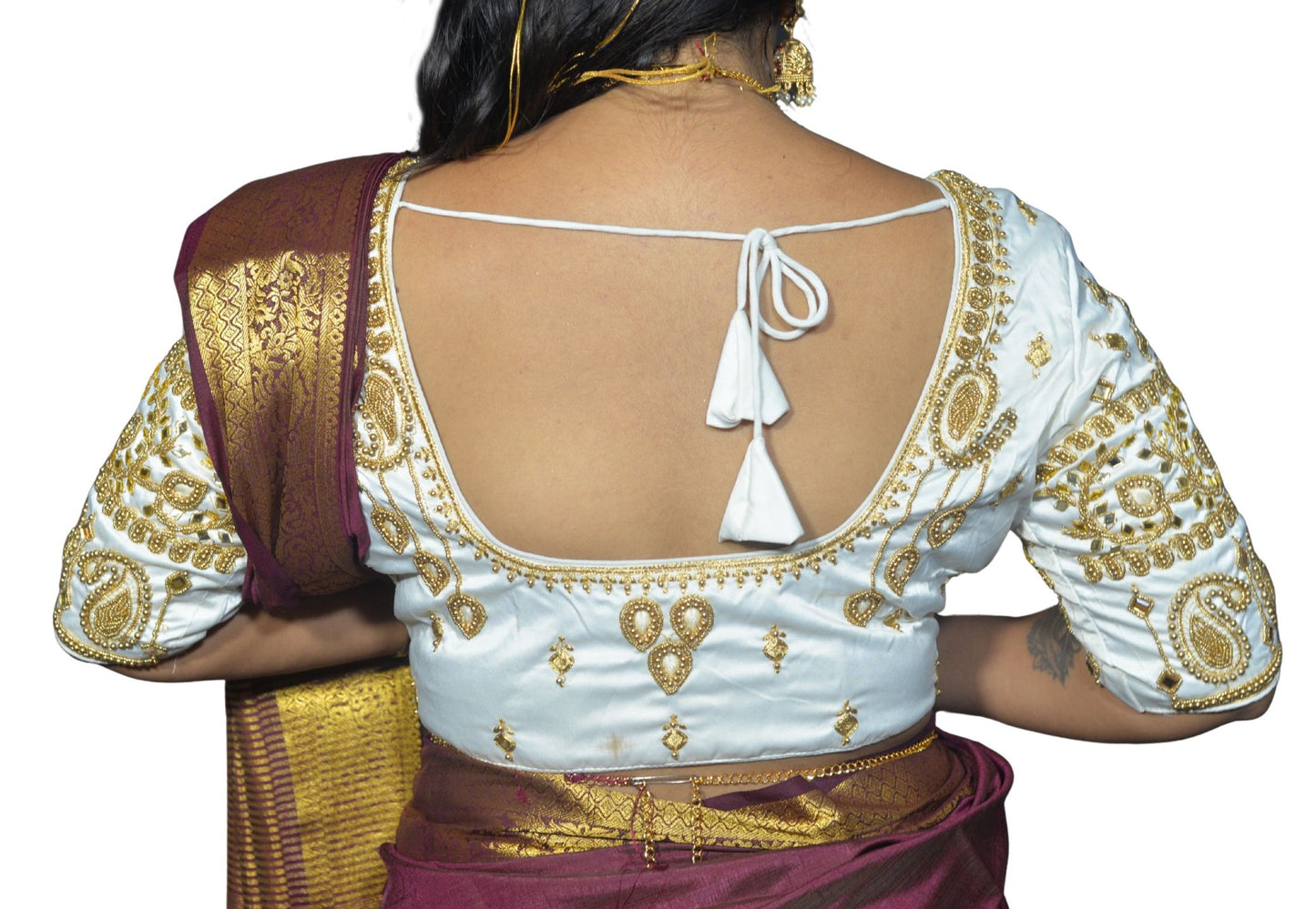 White Blouse with Kite & Mango Motifs, Dual Embroidery