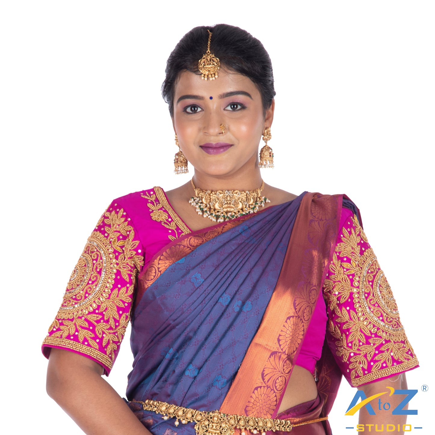 Fuchsia Silk  Blouse with Circle and kundan work Design