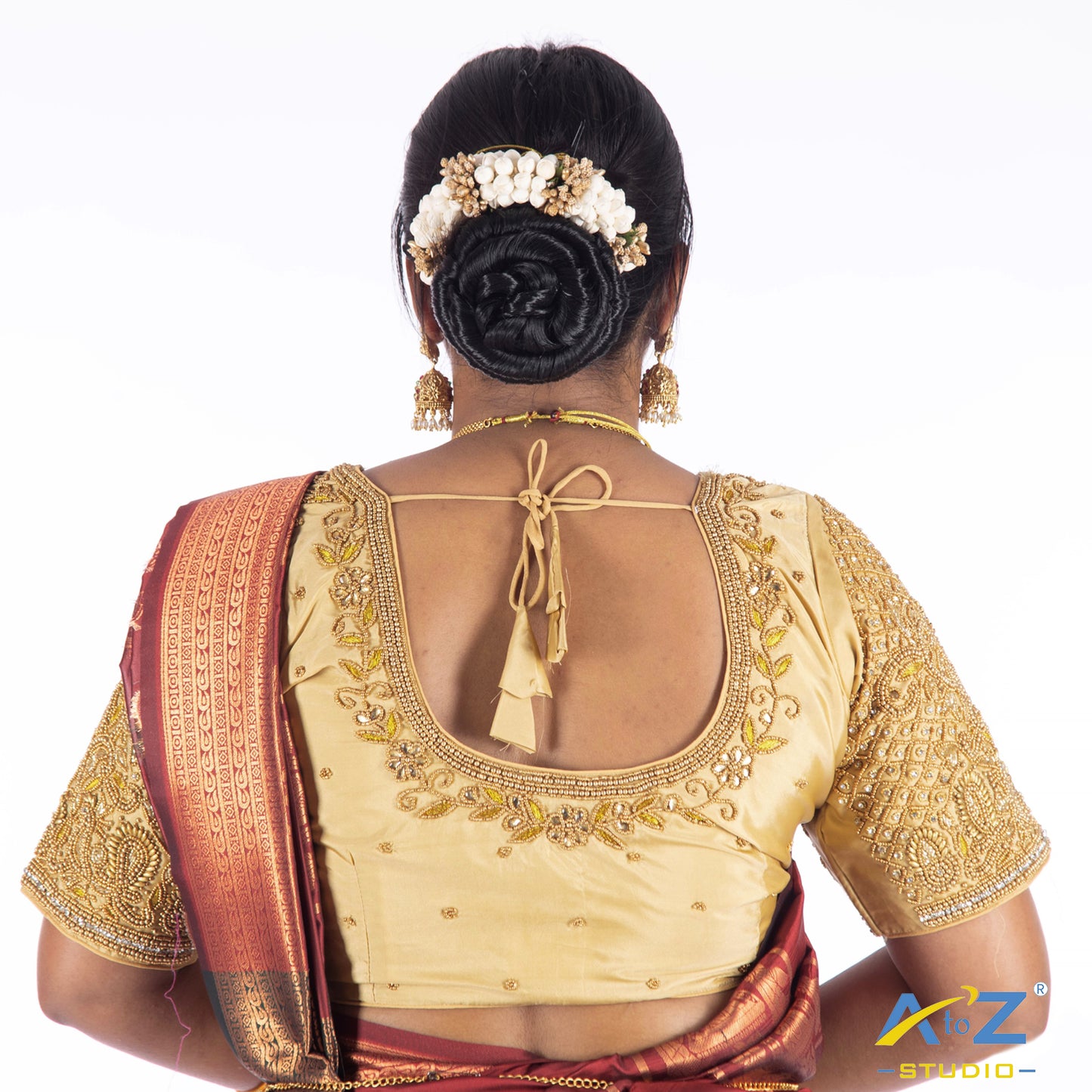 Ivory Silk Cloth Blouse with Small Peacock and square chain Design