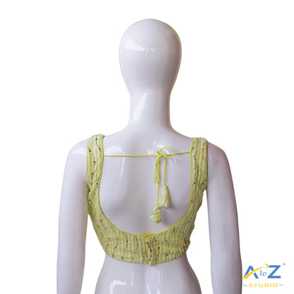 Light Yellow Sequin Striped Sleeveless Blouse