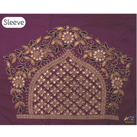 Light Wine Silk Blouse Piece With Aari Work