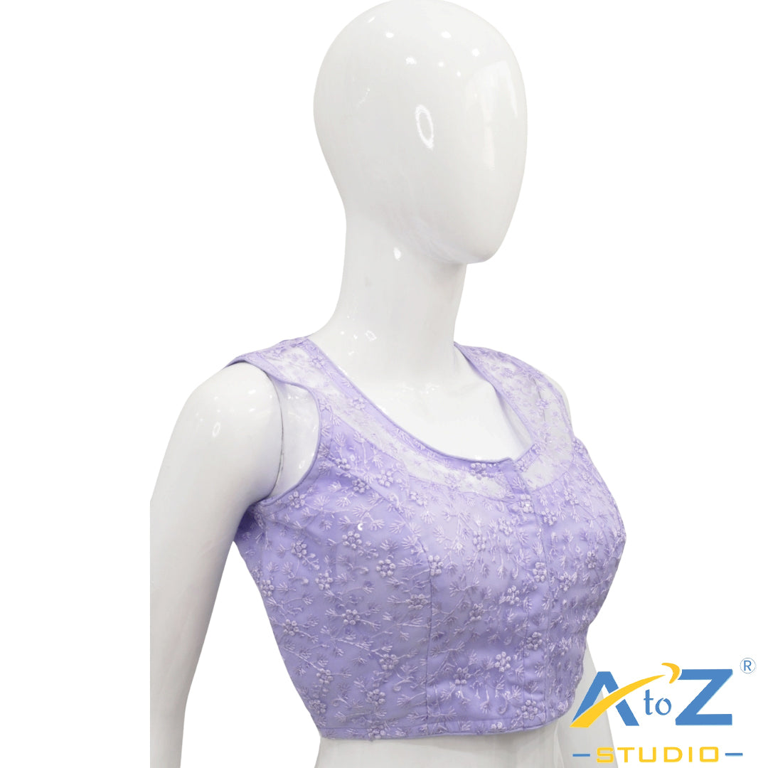 Light Lavender Net Embroidered Sleeveless Blouse