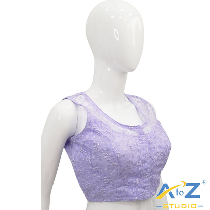 Light Lavender Net Embroidered Sleeveless Blouse