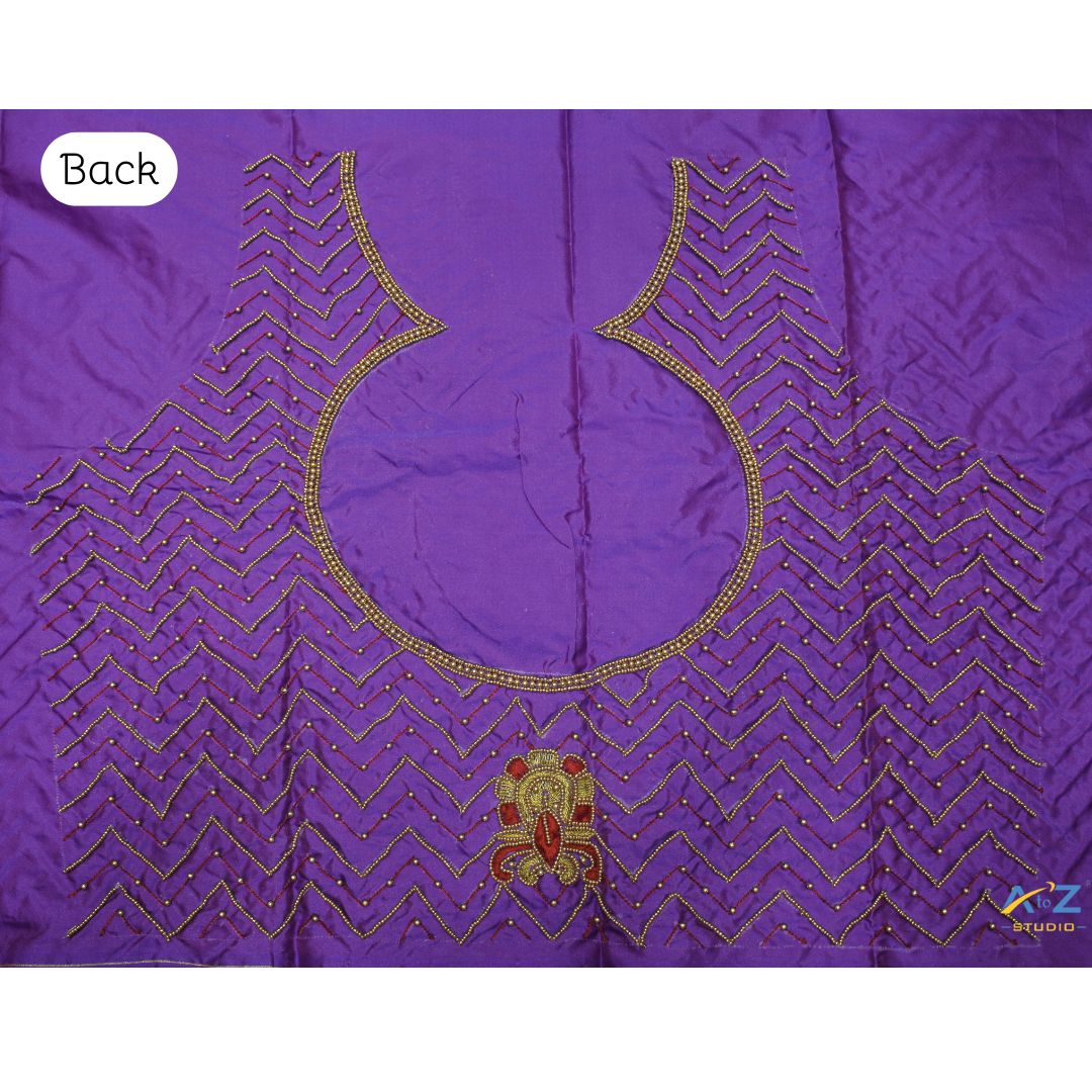 French Violet Silk Blouse Piece With Thread Work