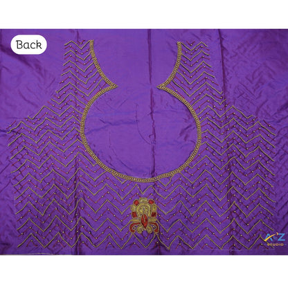 French Violet Silk Blouse Piece With Thread Work