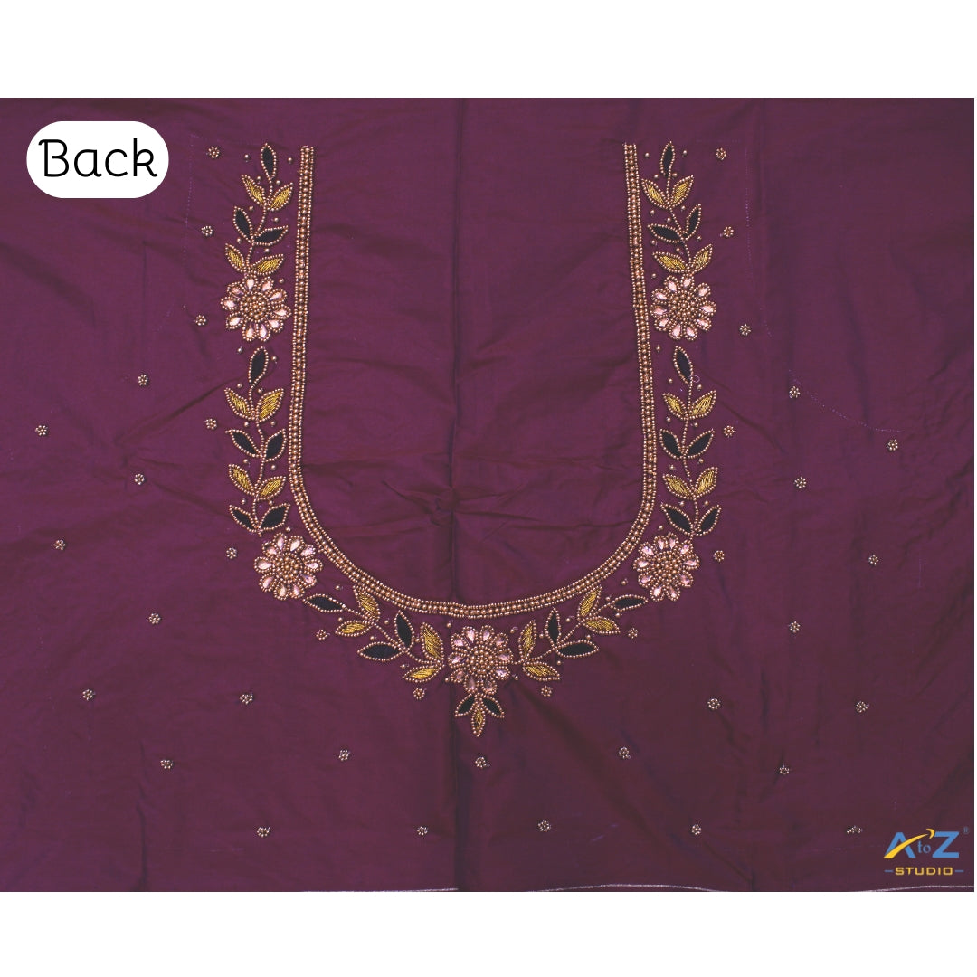 Light Wine Silk Blouse Piece With Aari Work