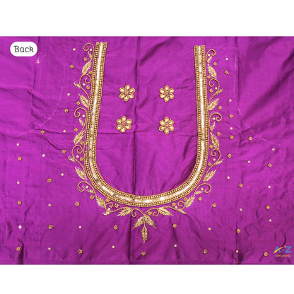 Luxury Purple Silk Blouse Piece With Aari Work (Gold Work)