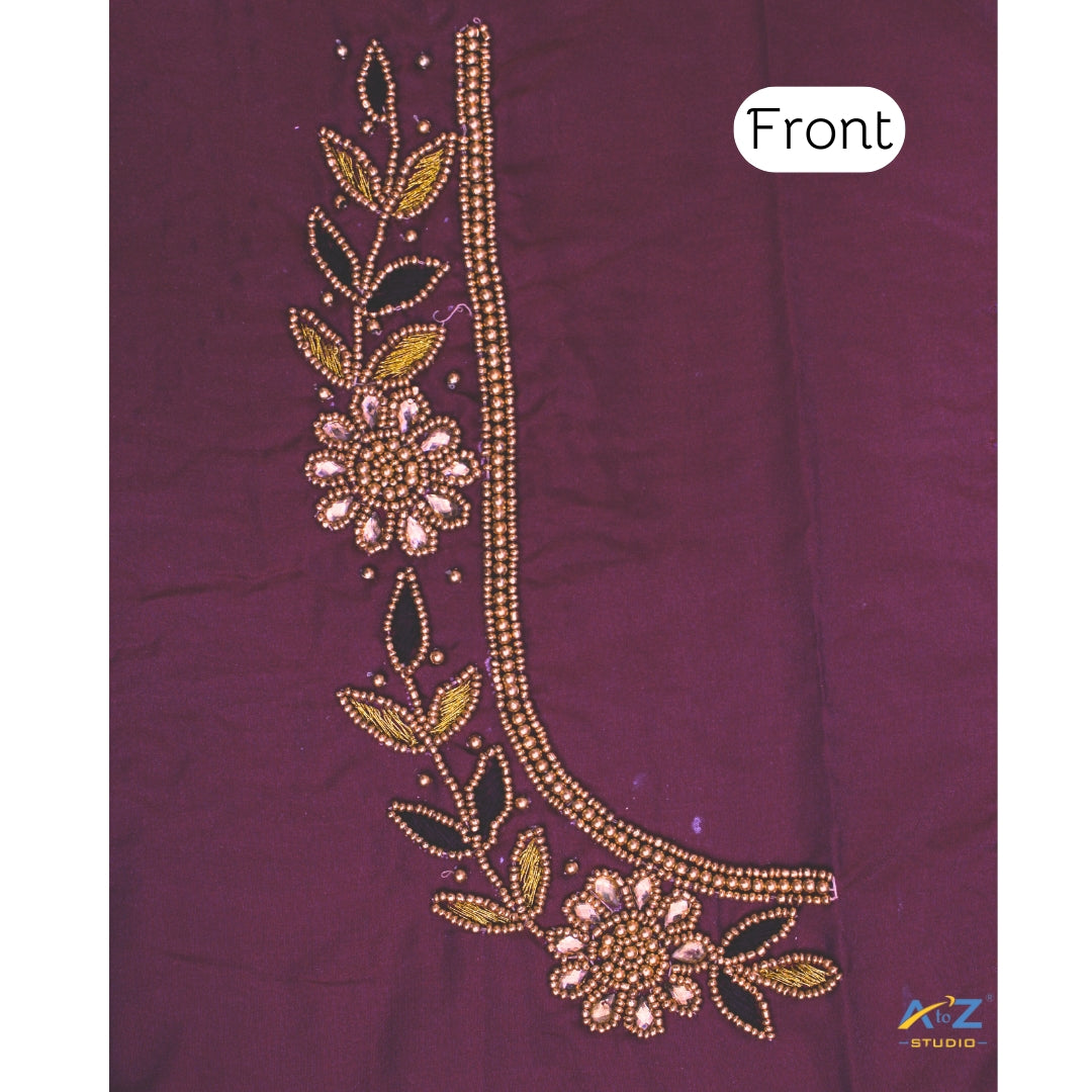 Light Wine Silk Blouse Piece With Aari Work