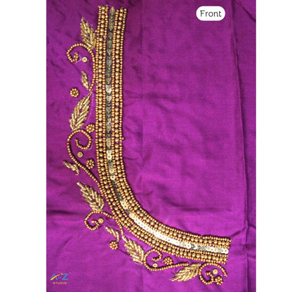 Luxury Purple Silk Blouse Piece With Aari Work (Gold Work)