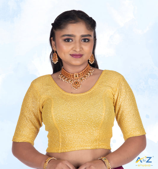 Gold Yellow Tissue Lycra Blouse with Golden Crumble