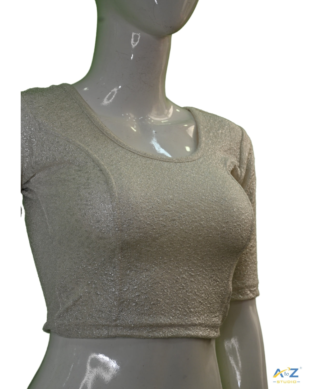 Light Silver Tissue Lycra Blouse with Golden Crumble