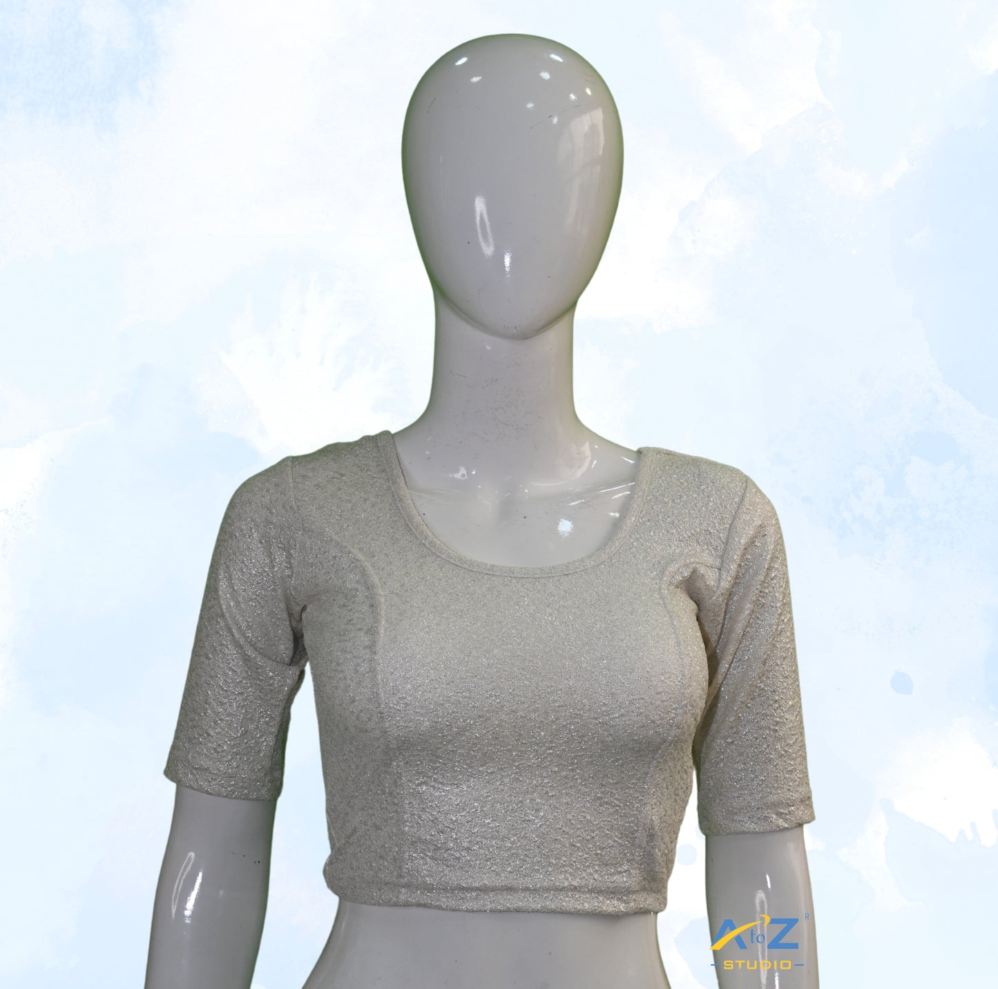 Light Silver Tissue Lycra Blouse with Golden Crumble