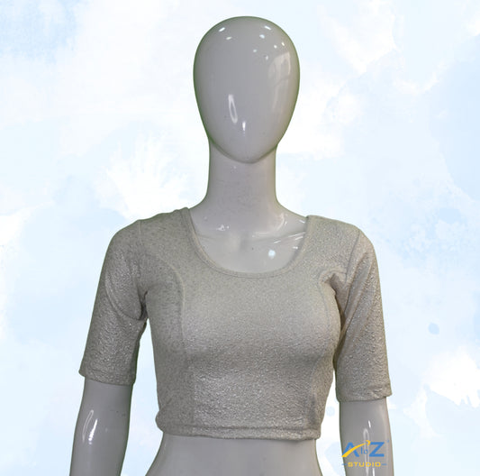 Light Silver Tissue Lycra Blouse with Golden Crumble