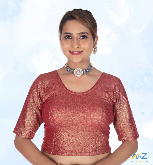 Maroon Tissue Lycra Blouse with Golden Crumble