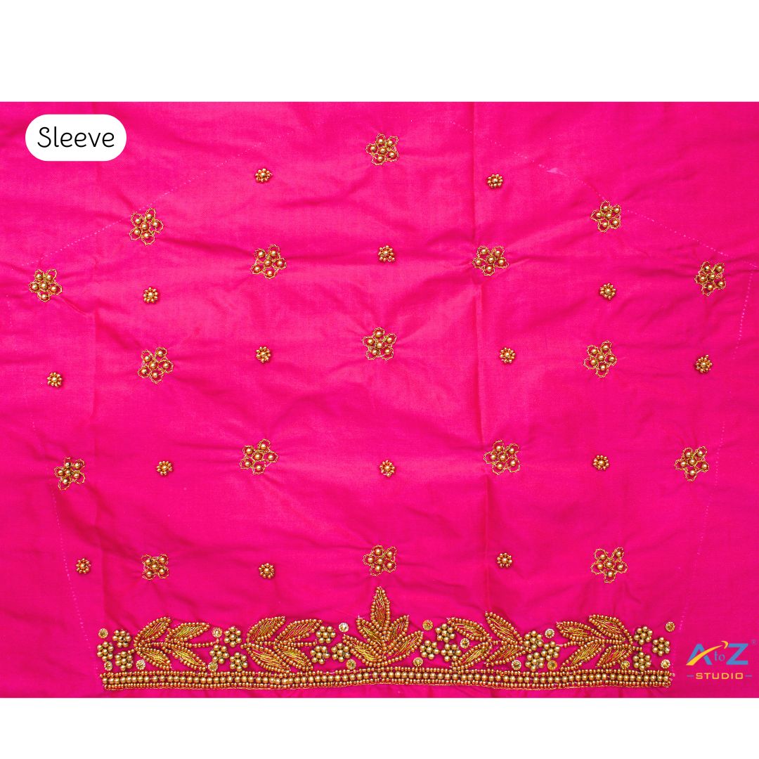 Jari Pink Silk Blouse Piece With Aari Work