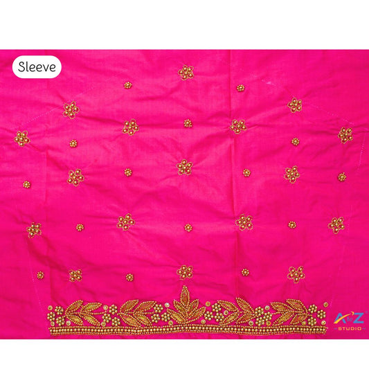 Jari Pink Silk Blouse Piece With Aari Work