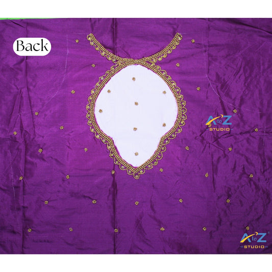 Luxury Purple Silk Blouse Piece With Aari Work