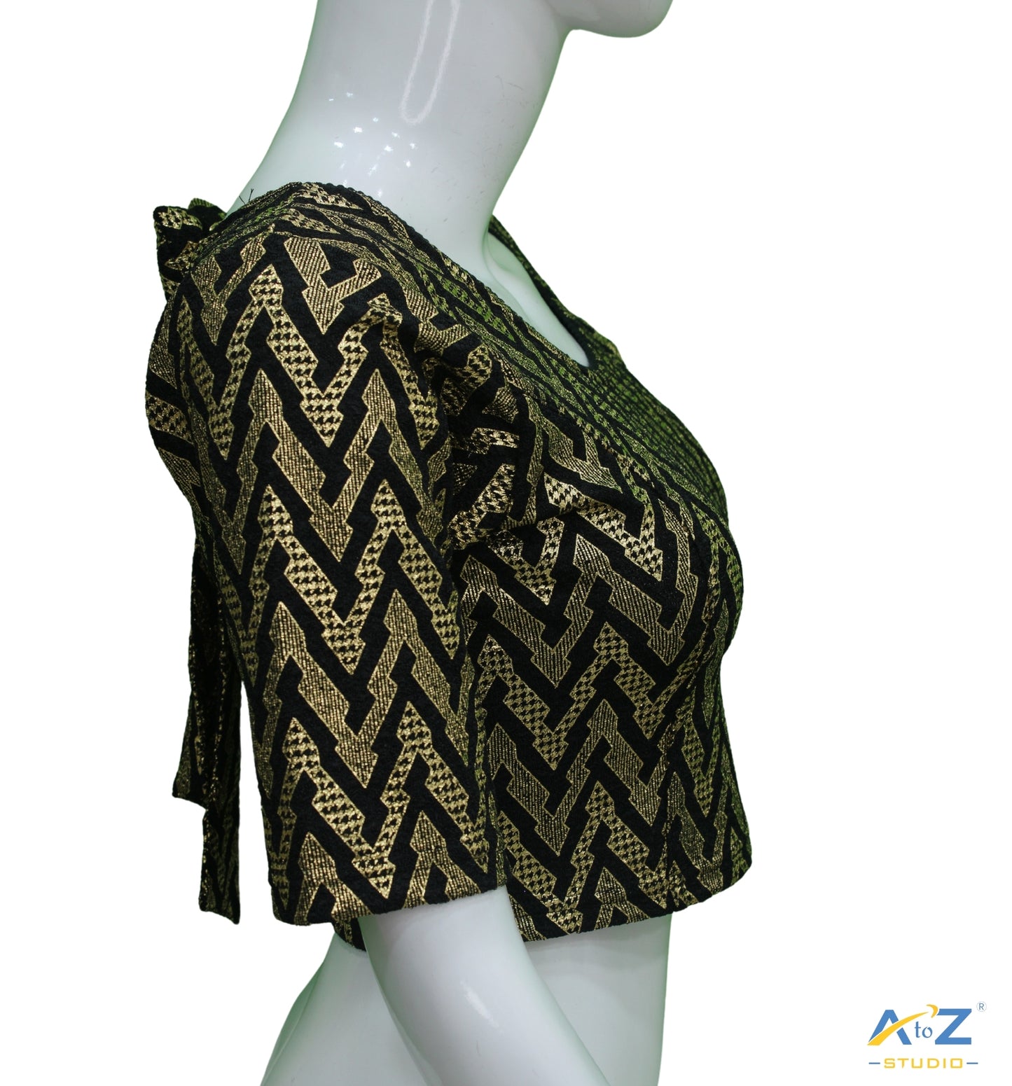 Black  Crush Blouse with Zig Zag Golden Print