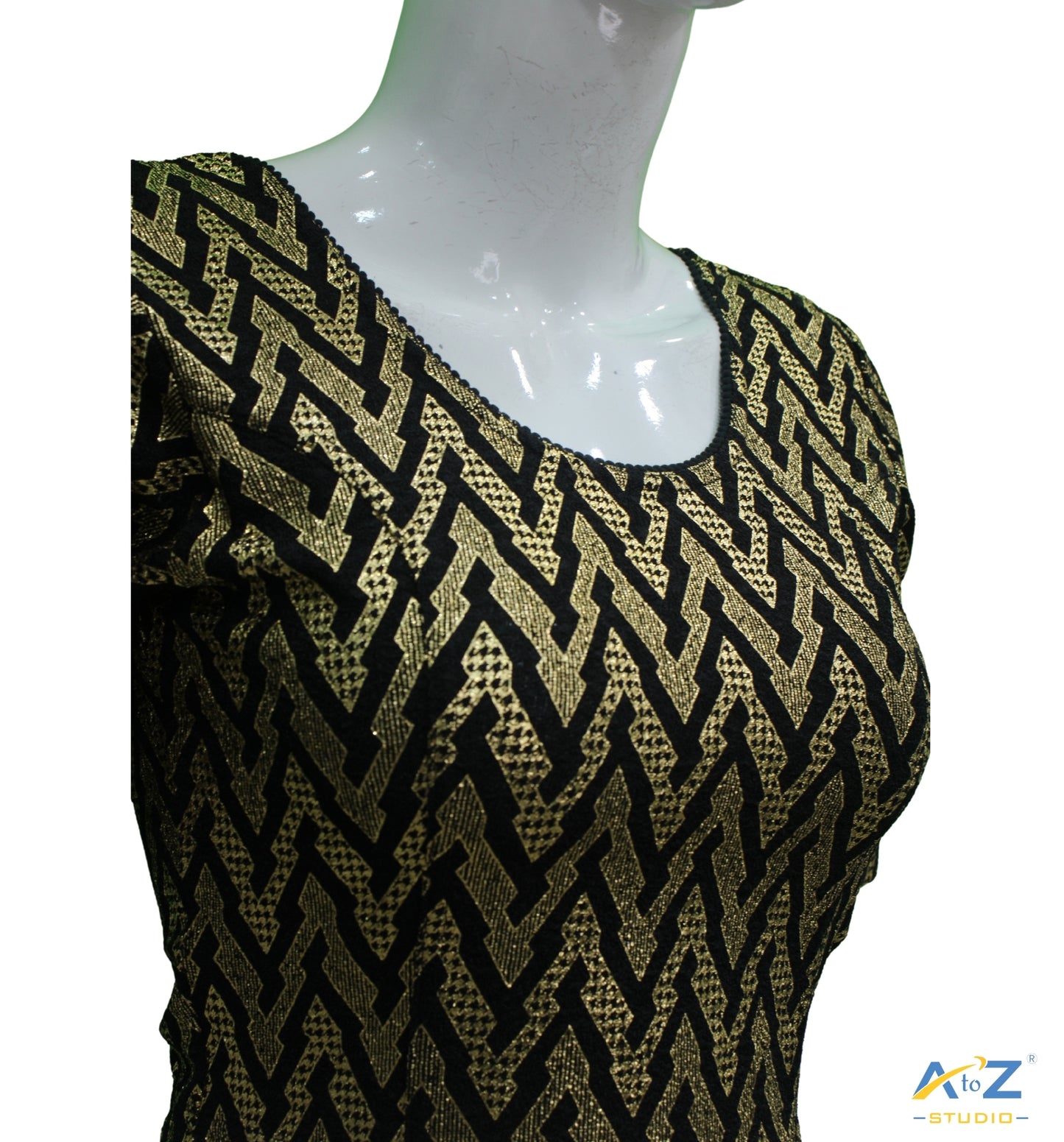 Black  Crush Blouse with Zig Zag Golden Print