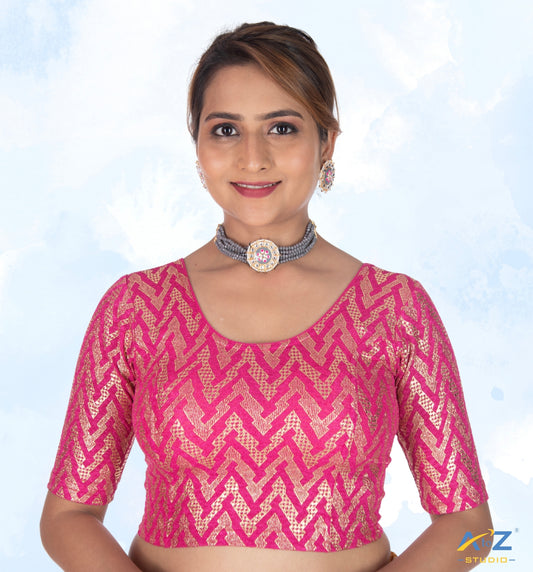 Rani Crush Blouse with Zig Zag Golden Print