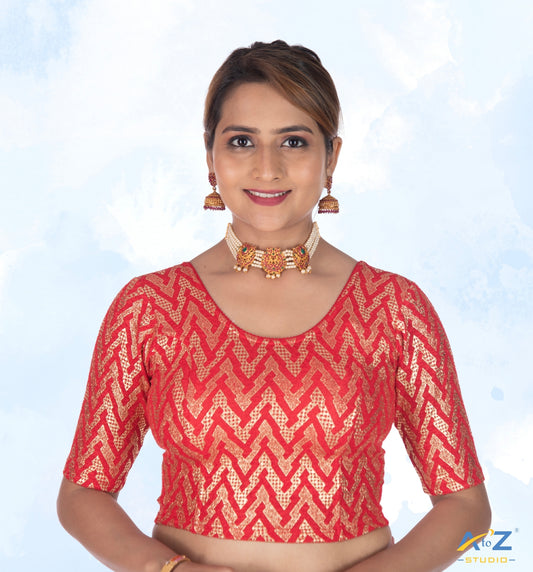 Red Crush Blouse with Zig Zag Golden Print