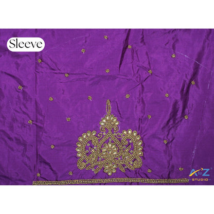Luxury Purple Silk Blouse Piece With Aari Work