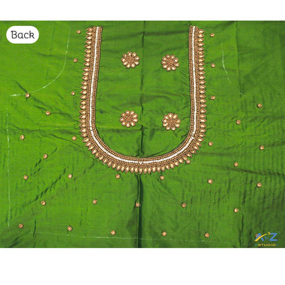 Mehendi Silk Blouse Piece With Aari Work