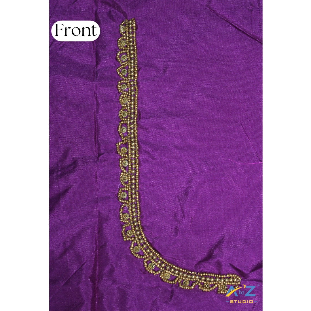 Luxury Purple Silk Blouse Piece With Aari Work