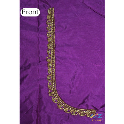 Luxury Purple Silk Blouse Piece With Aari Work