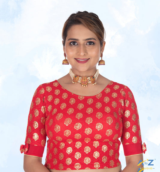 Red Crush Blouse with Golden Mango Print