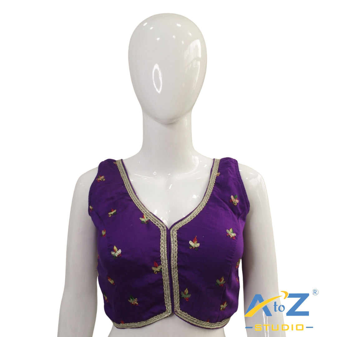 Purple Embroidered Sleeveless Blouse