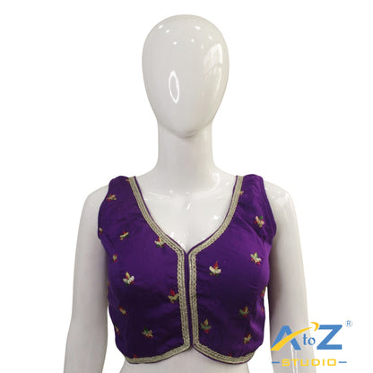 Purple Embroidered Sleeveless Blouse