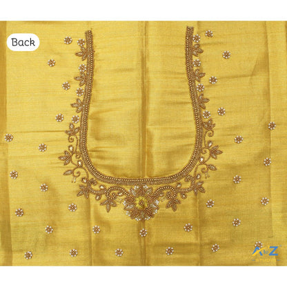 Gold Tissue Blouse Piece With Aari Work